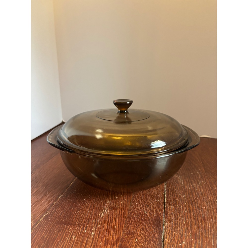 Pyrex Visions Amber Glass Round Casserole Dish with Lid 024 2L Corning USA